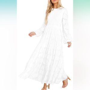 Women's Floral Long Sleeve Round Neck Smocked A-Line  Maxi Dress with Pockets